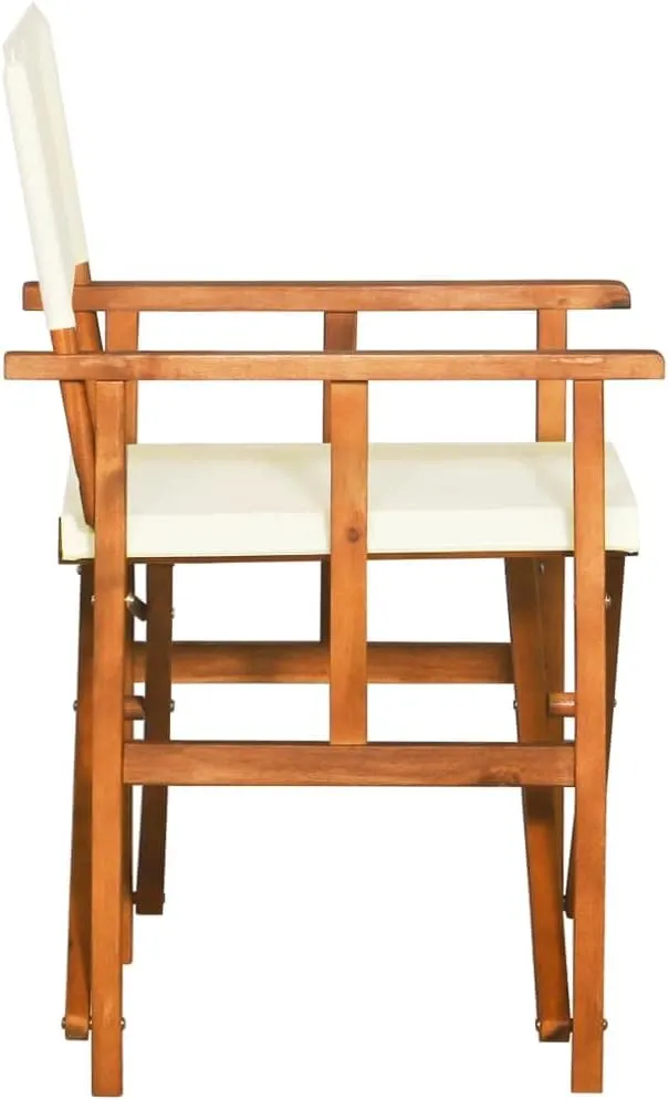 Solid Acacia Wood Folding Director's Chair with Polyester Seat - Outdoor, Patio, Camping, Beach Lounge Chair Brown and Cream Foldable Design for Comfortable Relaxation