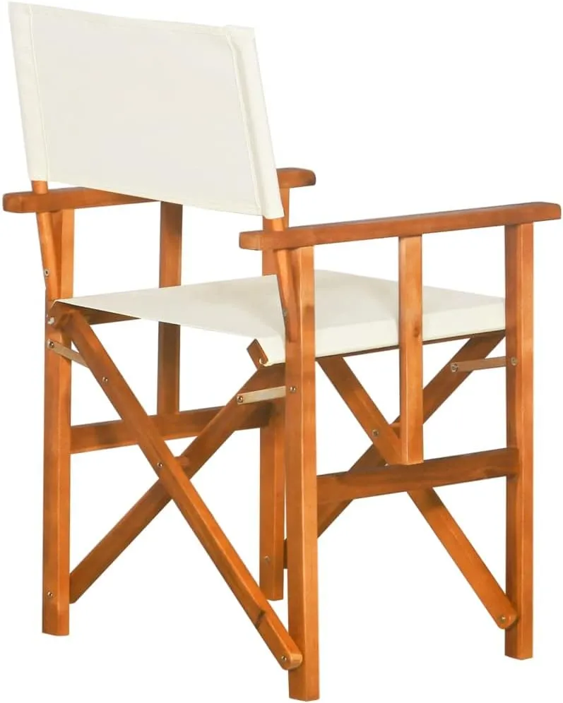 Solid Acacia Wood Folding Director's Chair with Polyester Seat - Outdoor, Patio, Camping, Beach Lounge Chair Brown and Cream Foldable Design for Comfortable Relaxation