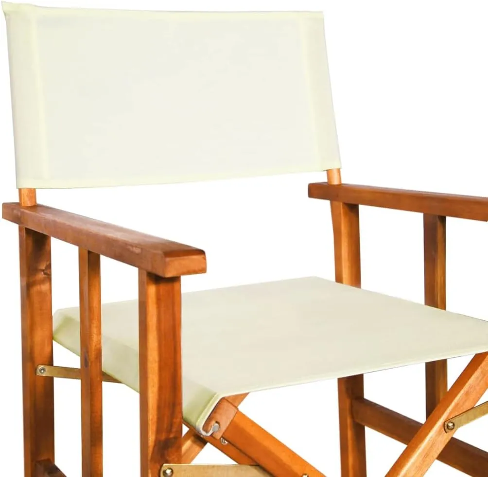 Solid Acacia Wood Folding Director's Chair with Polyester Seat - Outdoor, Patio, Camping, Beach Lounge Chair Brown and Cream Foldable Design for Comfortable Relaxation