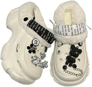 Solid Color Thermal Lined Clogs, Slip On Soft Sole Platform Non-Slip Fuzzy Shoes, Winter Plush Closed Toe Shoes