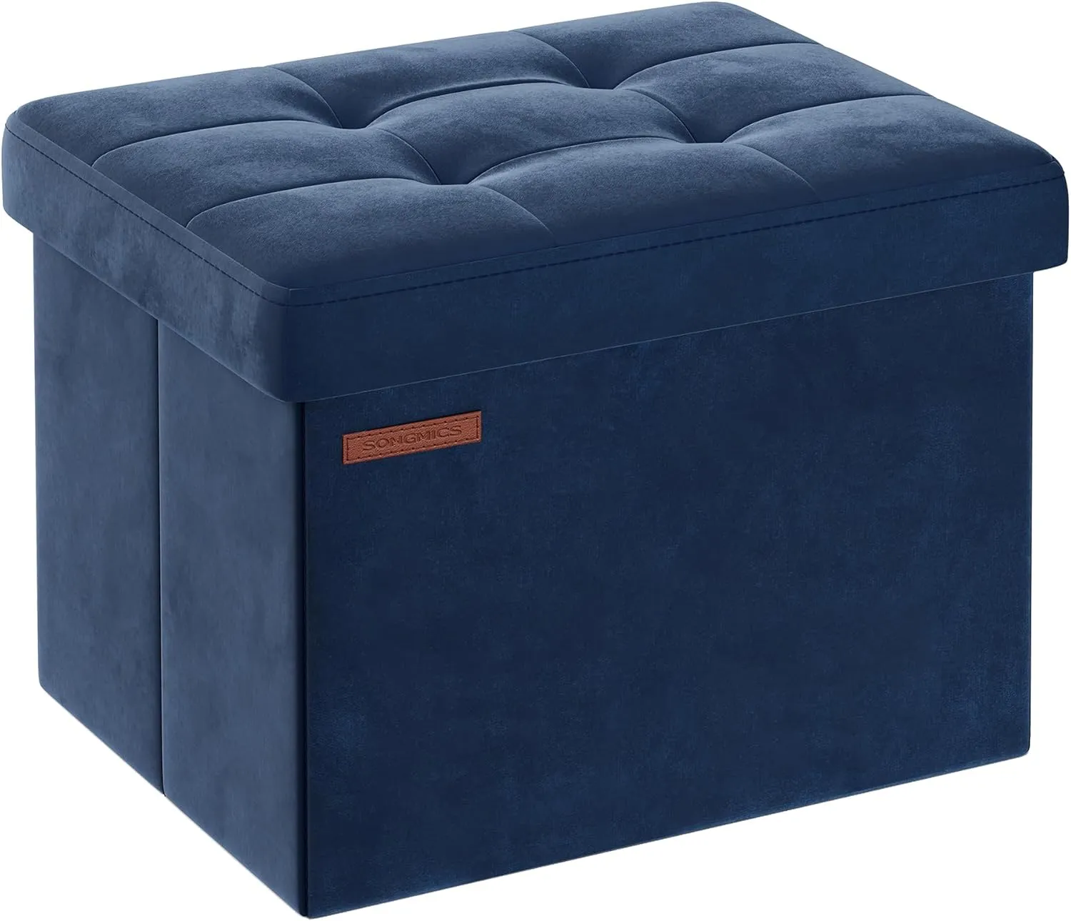 SONGMICS Storage Ottoman, Foldable Small Ottoman Foot Rest, 12.2 x 16.1 Inches Foot Stool, Load up to 286 lb, for Living Room, Bedroom, Dorm, Midnight Blue ULSF200Q01