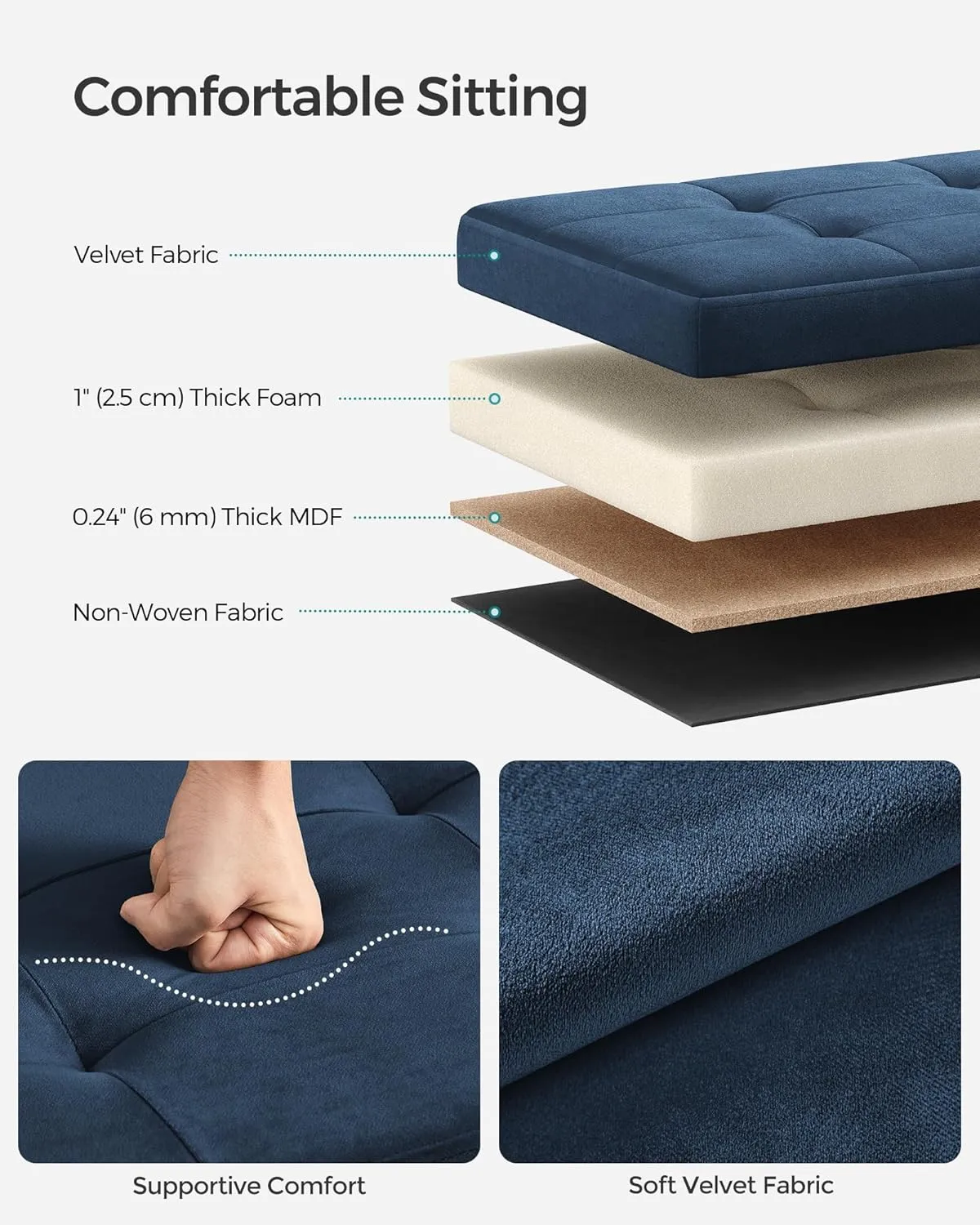 SONGMICS Storage Ottoman, Foldable Small Ottoman Foot Rest, 12.2 x 16.1 Inches Foot Stool, Load up to 286 lb, for Living Room, Bedroom, Dorm, Midnight Blue ULSF200Q01