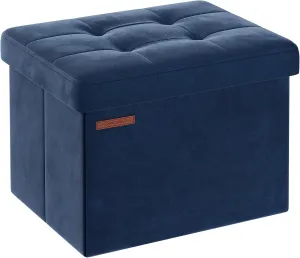 SONGMICS Storage Ottoman, Foldable Small Ottoman Foot Rest, 12.2 x 16.1 Inches Foot Stool, Load up to 286 lb, for Living Room, Bedroom, Dorm, Midnight Blue ULSF200Q01