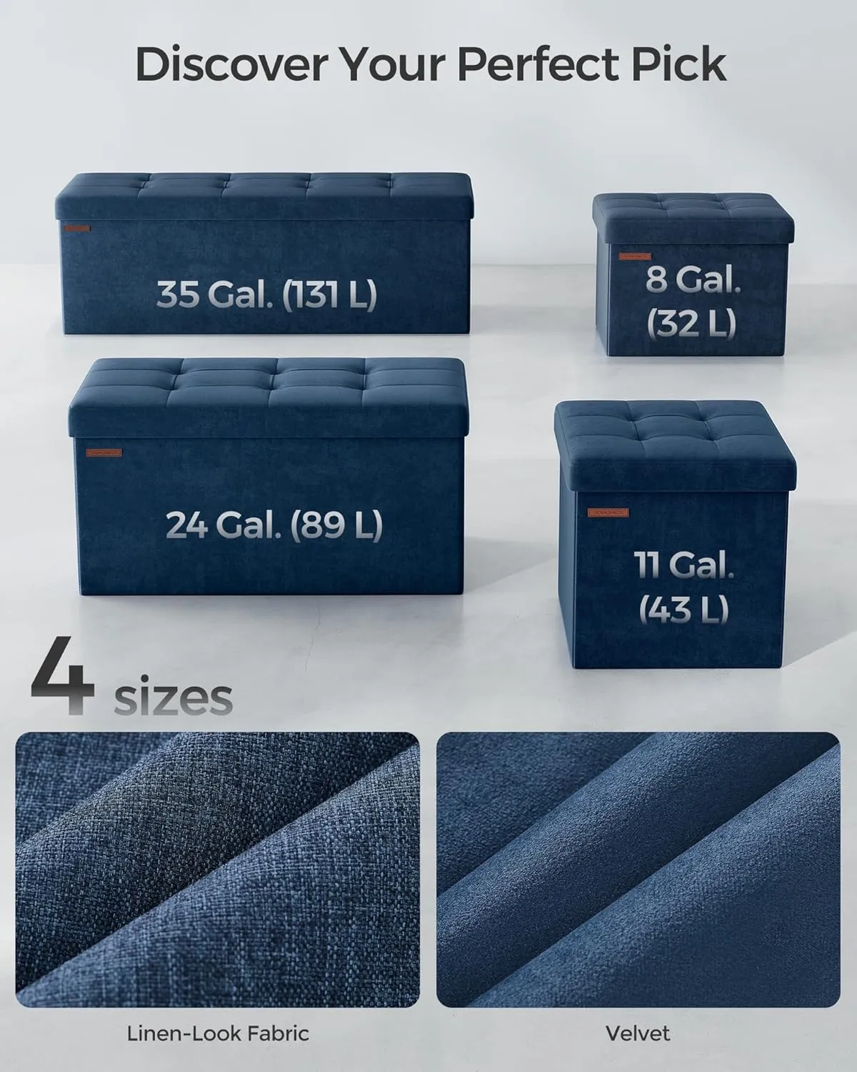 SONGMICS Storage Ottoman, Foldable Small Ottoman Foot Rest, 12.2 x 16.1 Inches Foot Stool, Load up to 286 lb, for Living Room, Bedroom, Dorm, Midnight Blue ULSF200Q01