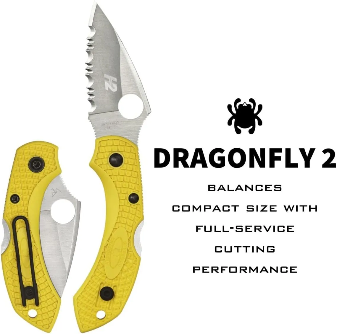 Spyderco Dragonfly 2 Lightweight Salt Knife with 2.25" H-1 Steel Blade and High-Strength Yellow FRN Handle - SpyderEdge - C28SYL2
