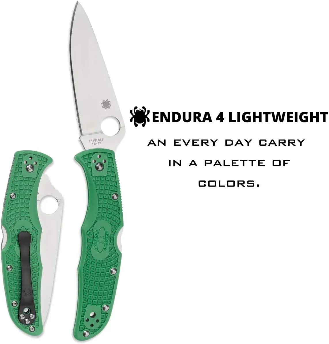Spyderco Endura 4 Lightweight Signature Knife with 3.80" VG-10 Steel Blade and Green FRN Handle - PlainEdge - C10FPGR