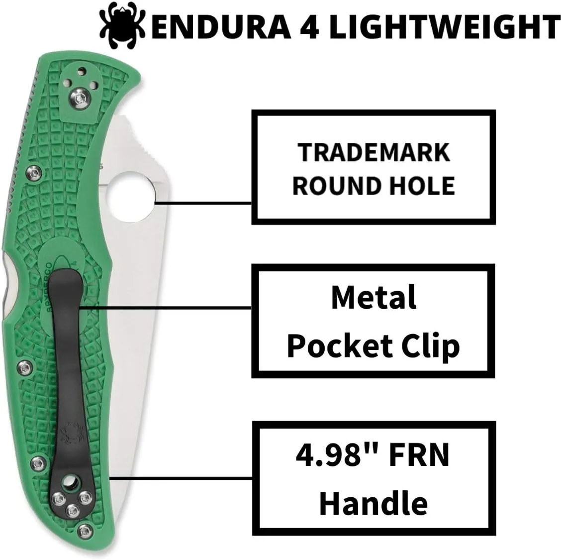 Spyderco Endura 4 Lightweight Signature Knife with 3.80" VG-10 Steel Blade and Green FRN Handle - PlainEdge - C10FPGR