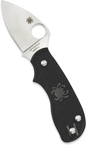 Spyderco Squeak Non-Locking Knife with 2.00" N690Co Stainless Steel Blade and Lighweight Black FRN Handle - PlainEdge - C154PBK