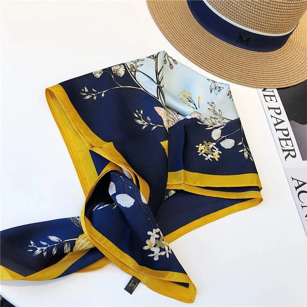Square 100% Silk Scarves - 21" x 21" - Digital Printed Neckerchief Lightweight Scarf（4 Colors Available）