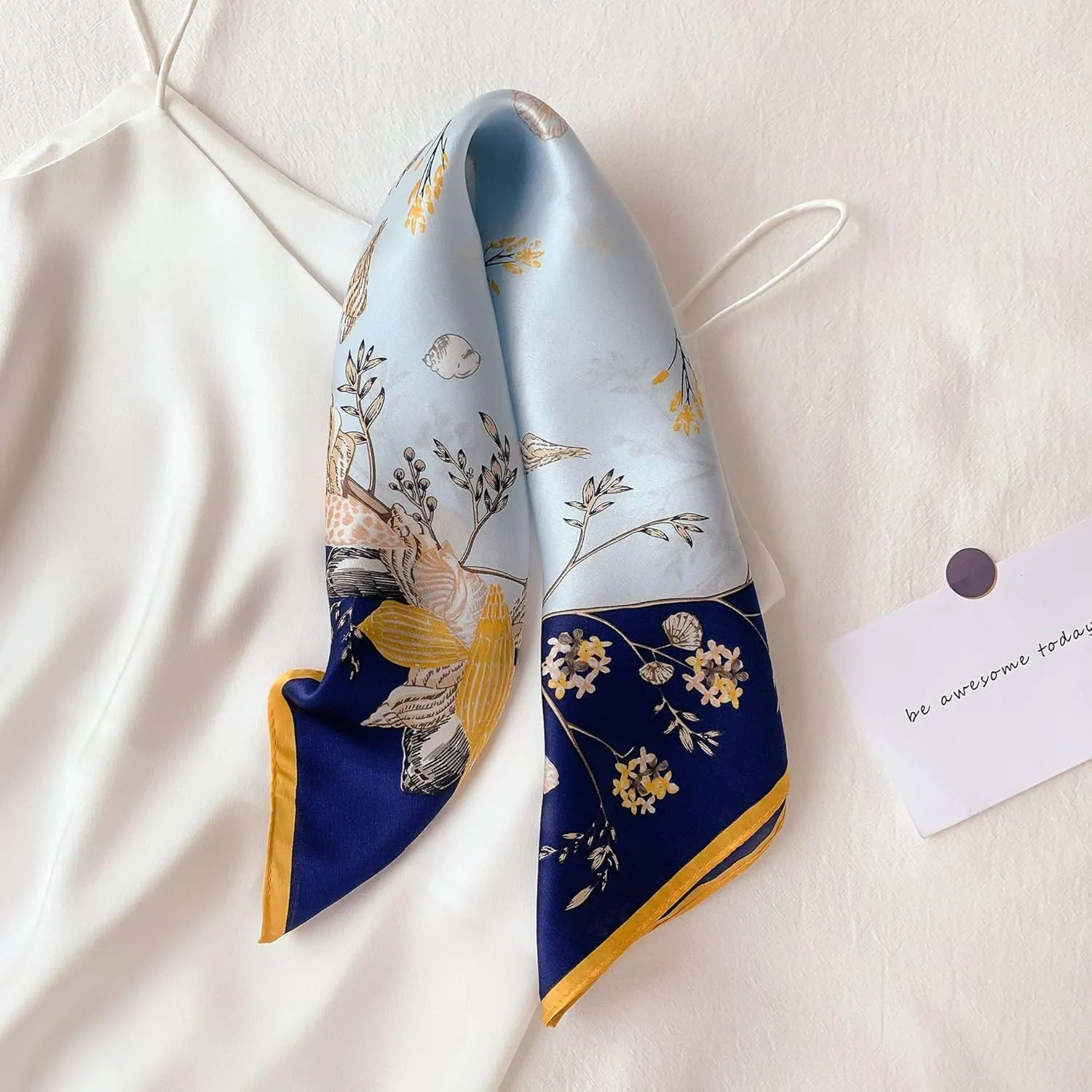 Square 100% Silk Scarves - 21" x 21" - Digital Printed Neckerchief Lightweight Scarf（4 Colors Available）