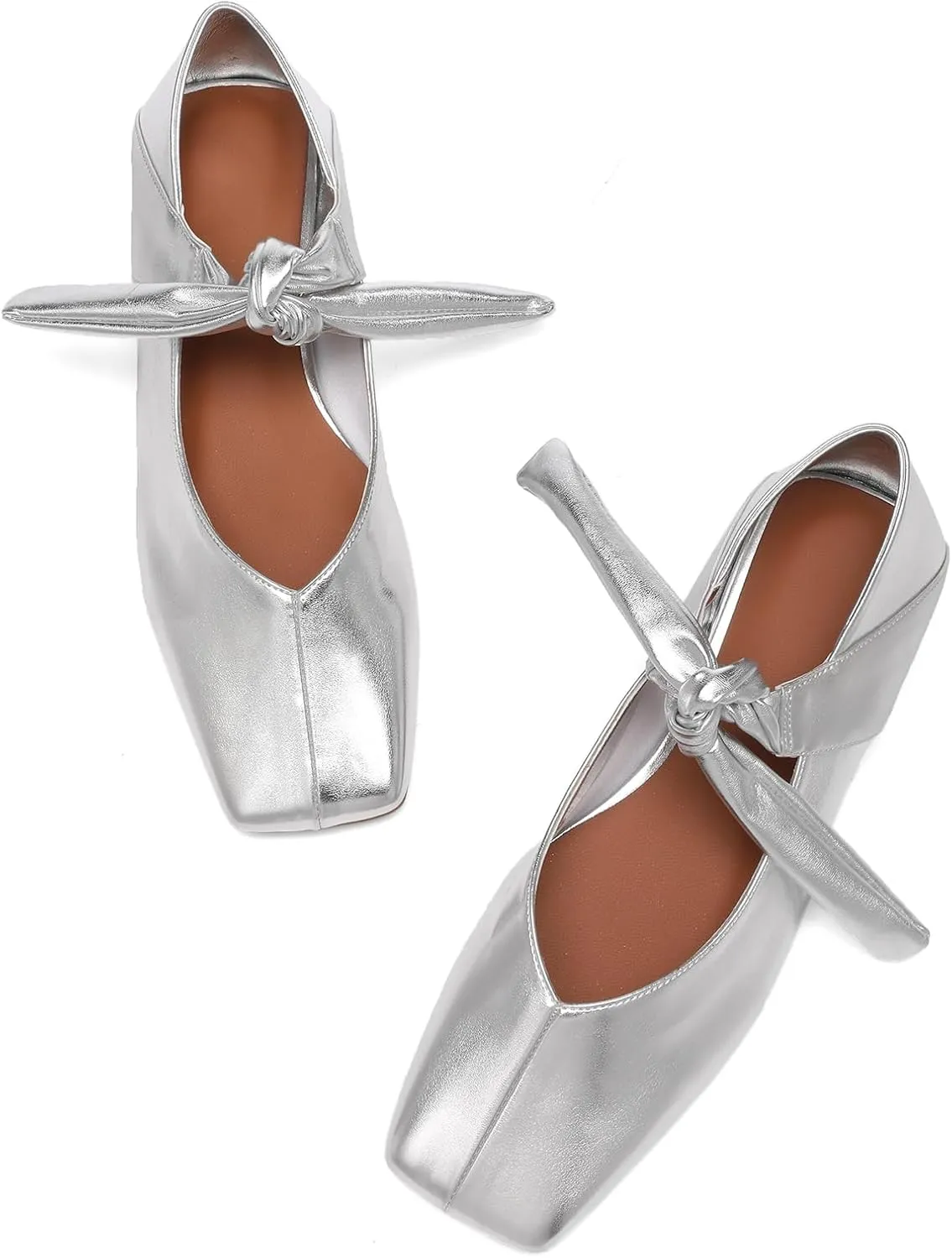 Square Toe Ballet Flats for Women Bow Mary Jane Flats Slip On Dress Ballerina Shoes