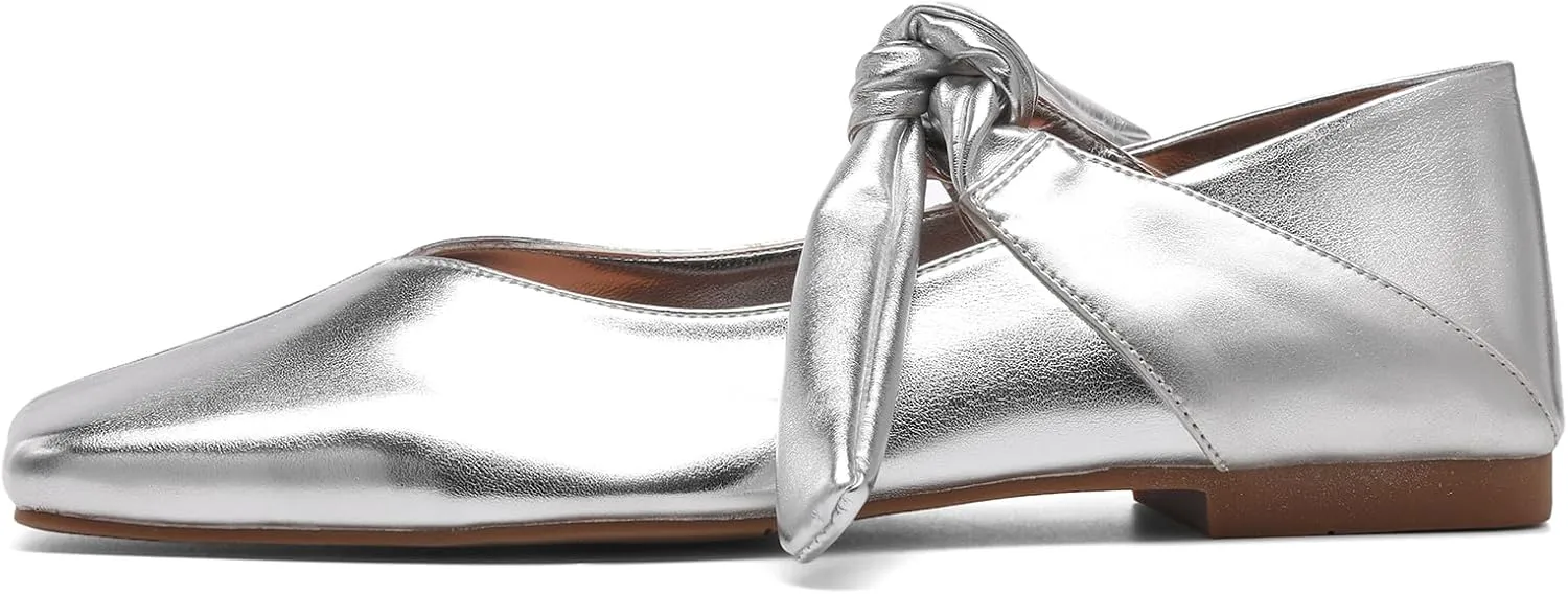 Square Toe Ballet Flats for Women Bow Mary Jane Flats Slip On Dress Ballerina Shoes
