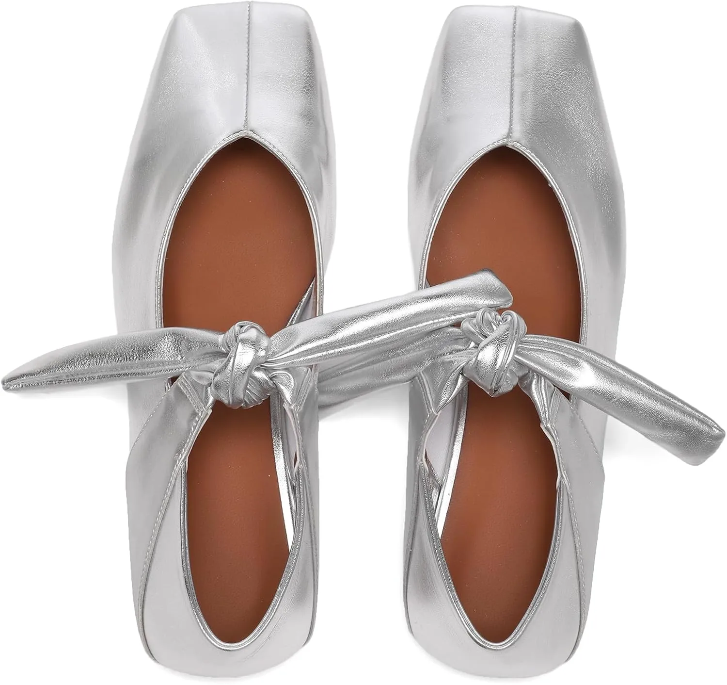 Square Toe Ballet Flats for Women Bow Mary Jane Flats Slip On Dress Ballerina Shoes