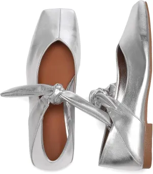 Square Toe Ballet Flats for Women Bow Mary Jane Flats Slip On Dress Ballerina Shoes