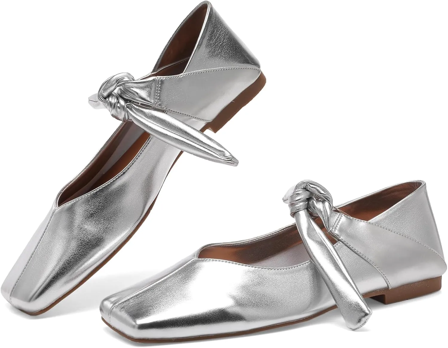 Square Toe Ballet Flats for Women Bow Mary Jane Flats Slip On Dress Ballerina Shoes
