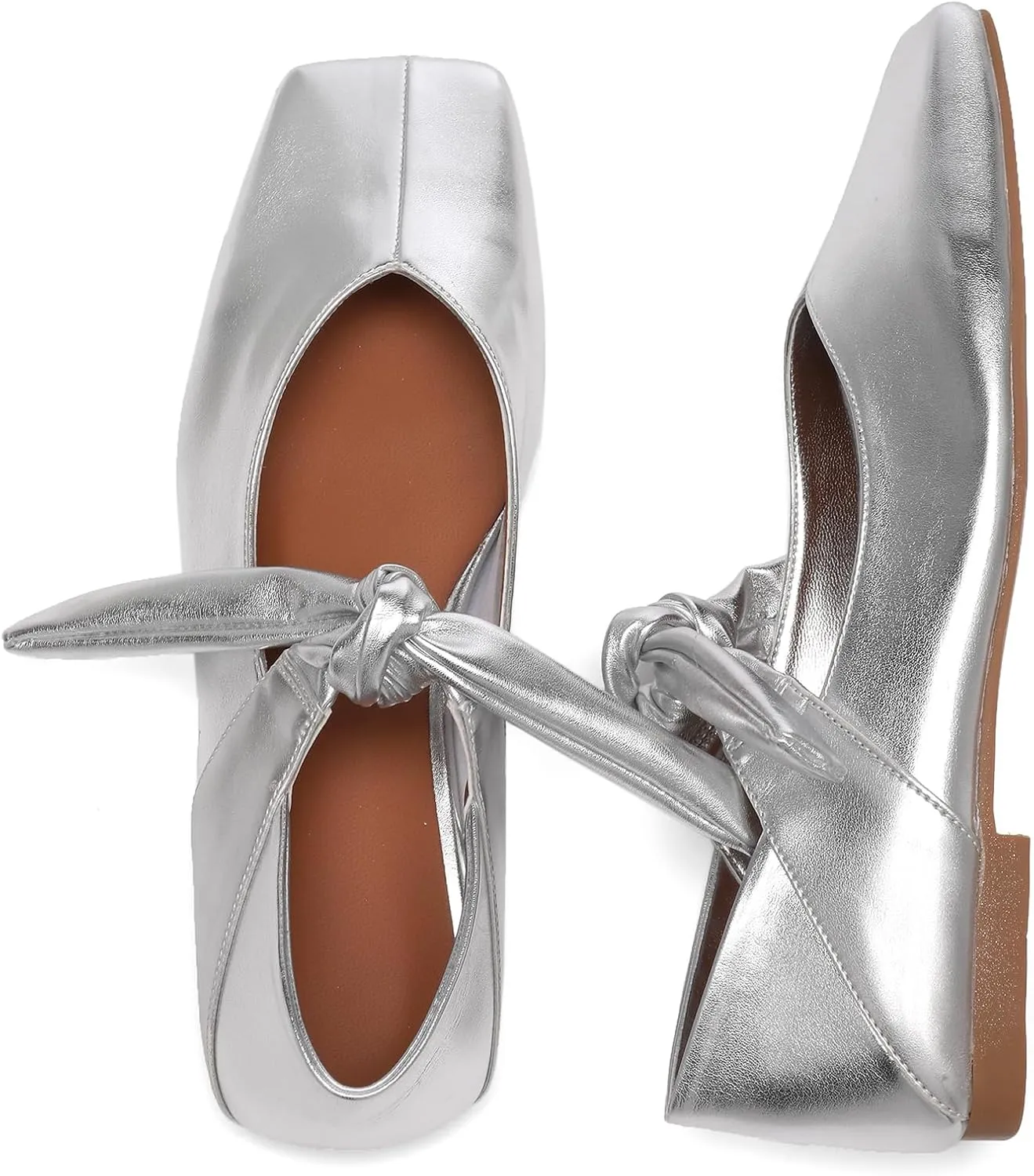 Square Toe Ballet Flats for Women Bow Mary Jane Flats Slip On Dress Ballerina Shoes