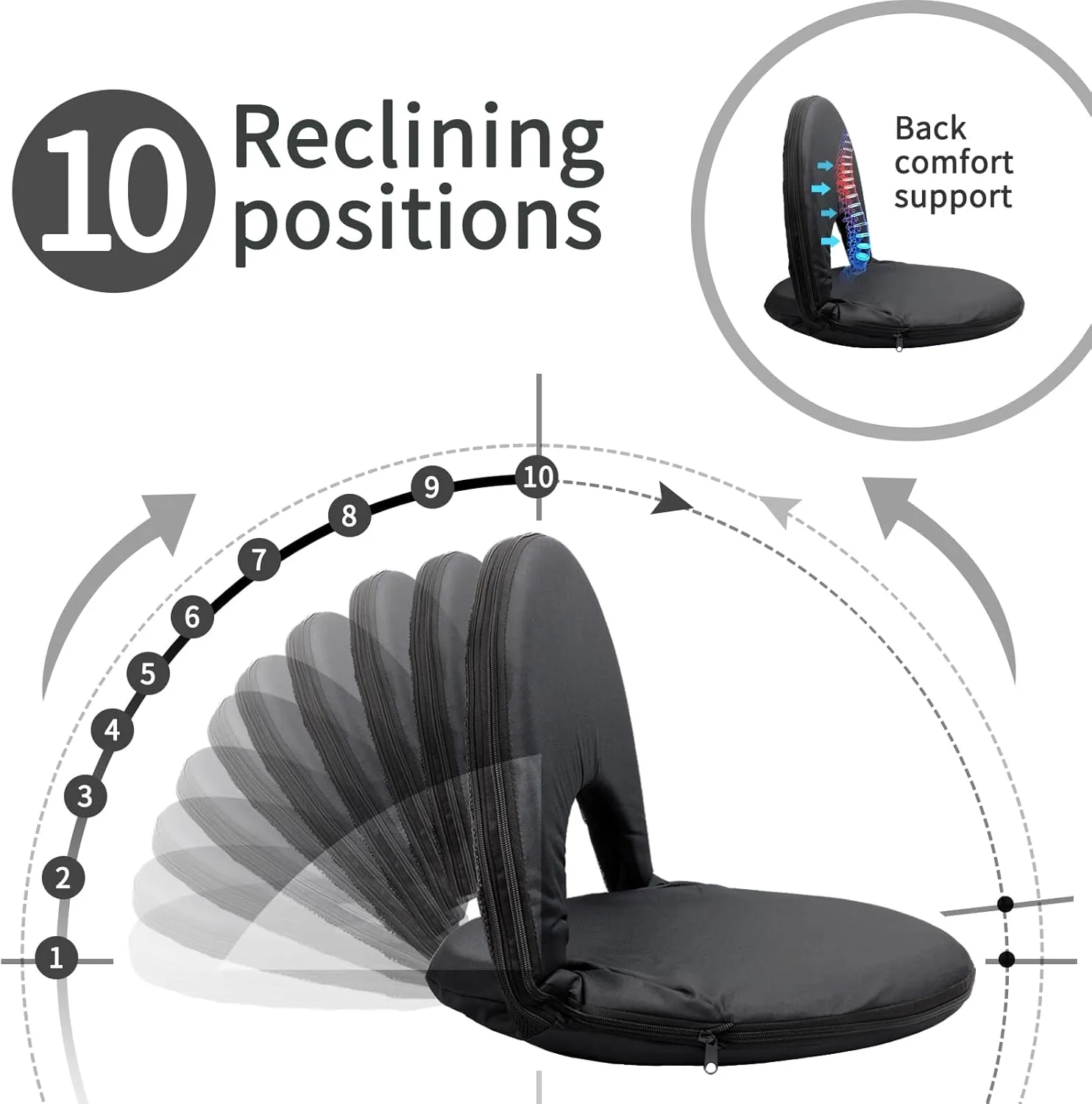 Stadium seats with back support, Stadium seat cushion,Bleacher seat, Folding floor chair with back support, Foldable extra thick comfort cushions, Reclining back support,shoulder straps & storage bag