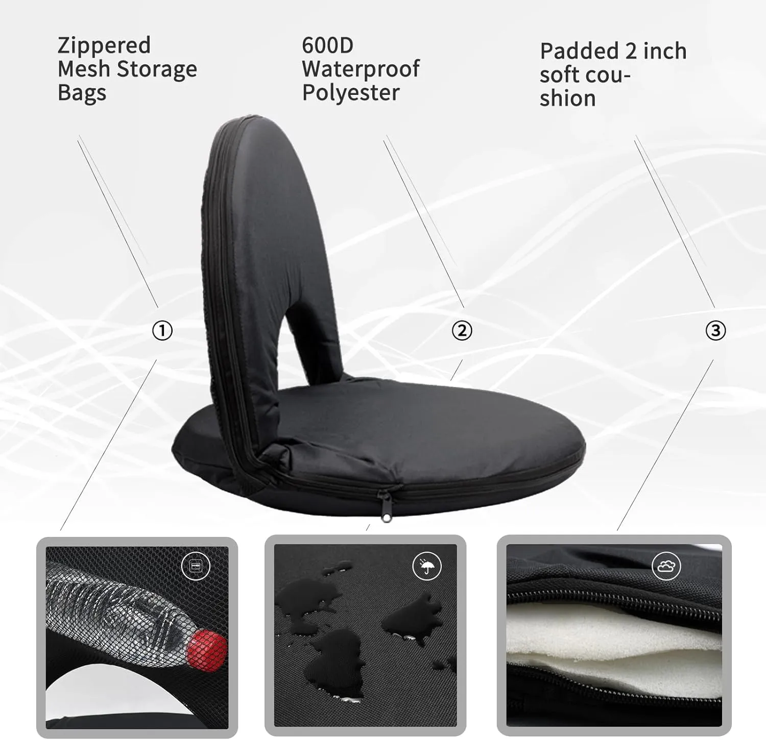 Stadium seats with back support, Stadium seat cushion,Bleacher seat, Folding floor chair with back support, Foldable extra thick comfort cushions, Reclining back support,shoulder straps & storage bag