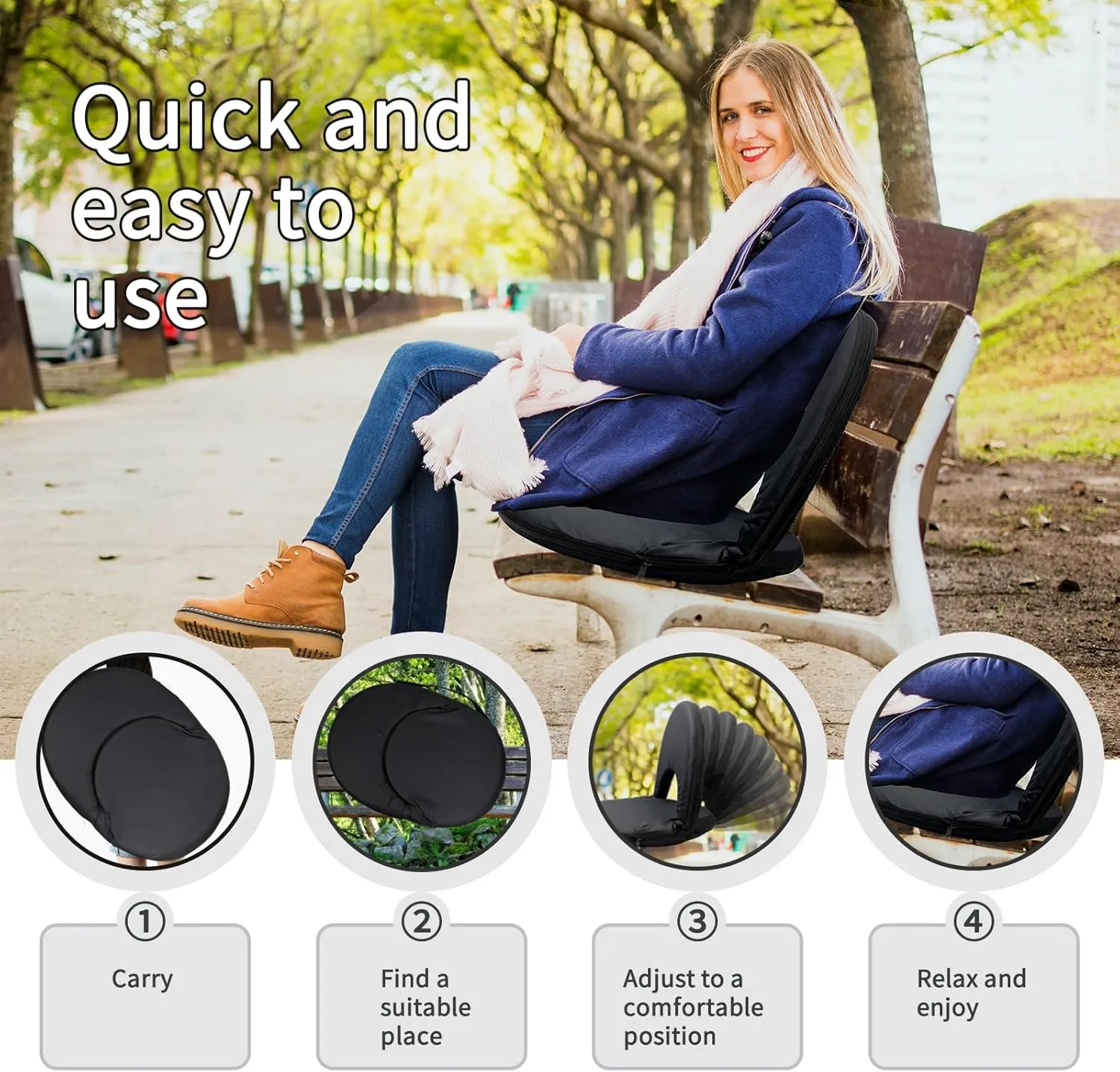 Stadium seats with back support, Stadium seat cushion,Bleacher seat, Folding floor chair with back support, Foldable extra thick comfort cushions, Reclining back support,shoulder straps & storage bag