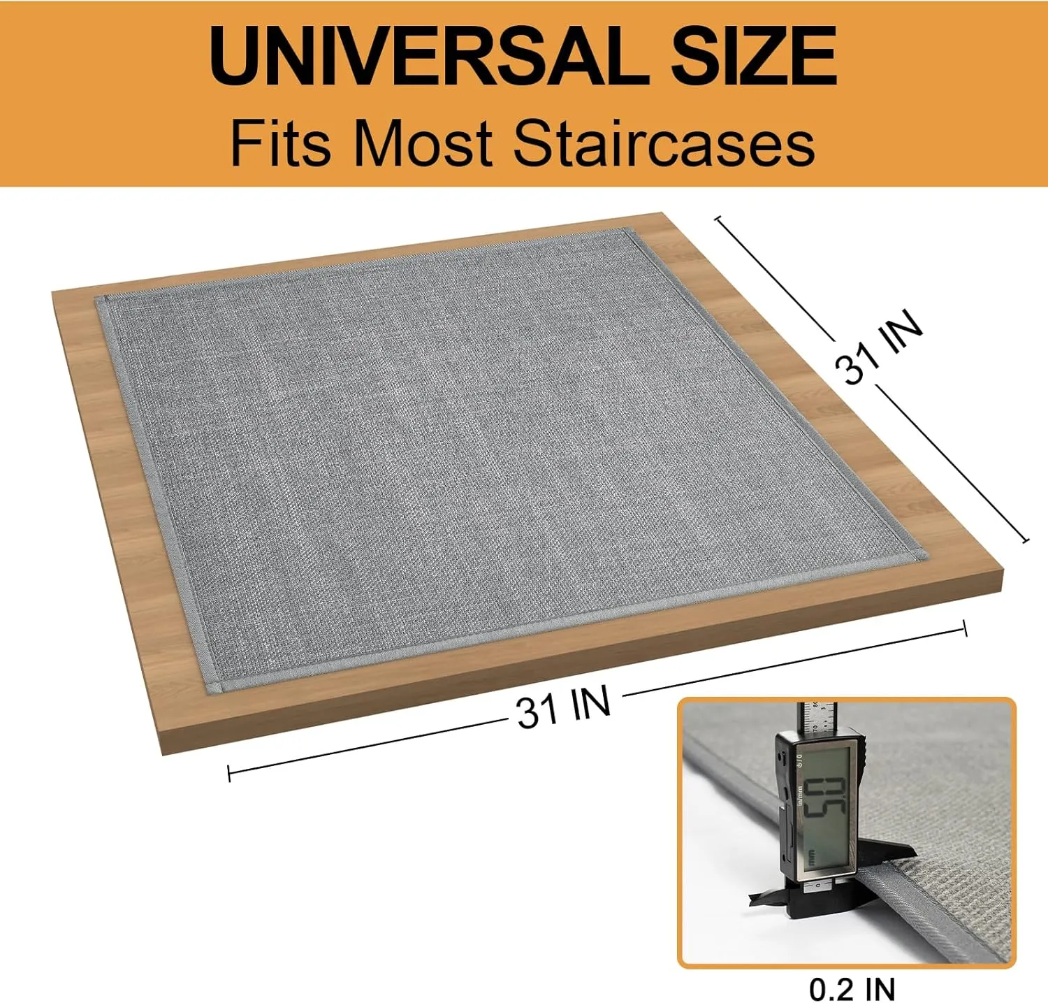 Stair Treads Carpet for Wooden Steps, Non Slip Landing Mat Rug Whit Rubber Backing, Polyester Soft Stairs Resistant Indoor Skid Runner Safety Rugs for Family, Absorbent Washable 31" x 31" Gray