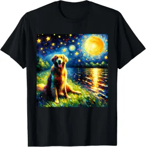 Starry Night Flat-Coated Retriever Dog Van Gogh Lover T-Shirt