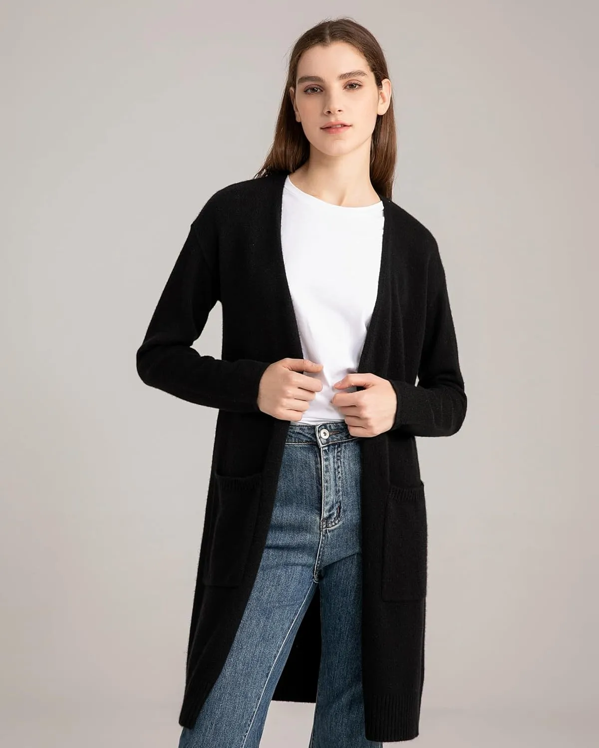 State Cashmere Long Sweater Cardigan Women 100% Pure Cashmere Cardigan with Pockets Cashmere Cardigans for Women