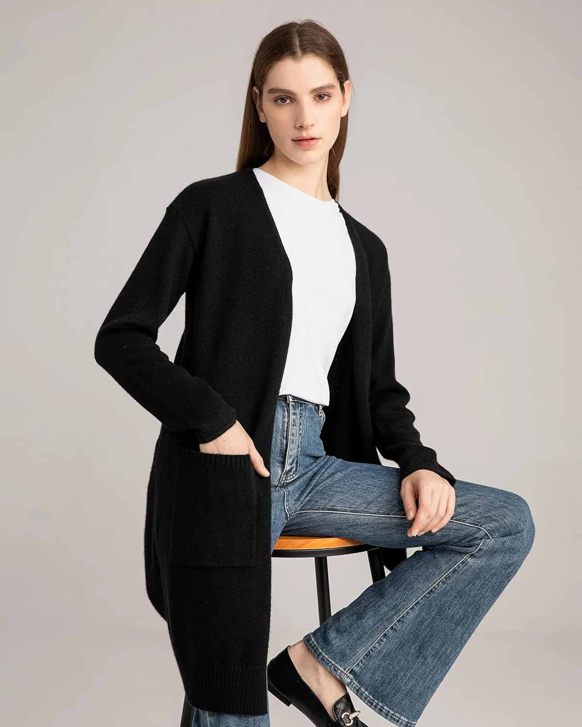 State Cashmere Long Sweater Cardigan Women 100% Pure Cashmere Cardigan with Pockets Cashmere Cardigans for Women