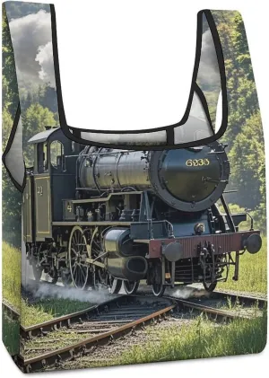 Steam Train Tote Bag Reusable Shopping Handbag Washable Foldable Grocery Tote for Picnic Shopping