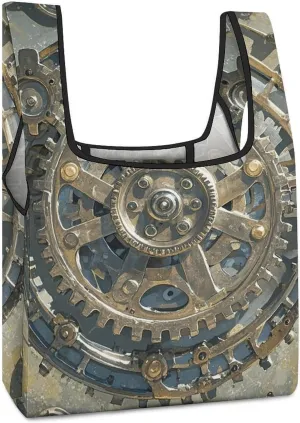 Steampunk Mechanical Gears Tote Bag Reusable Shopping Handbag Washable Foldable Grocery Tote for Picnic Shopping