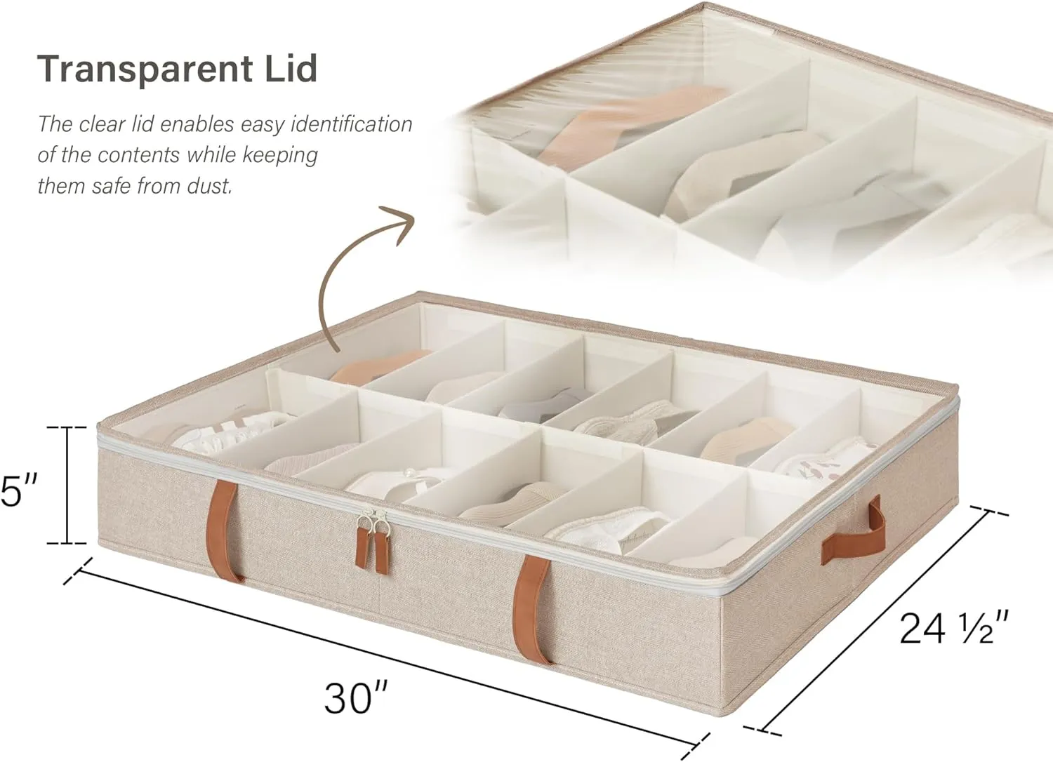 StorageWorks Under Bed Shoe Storage Organizer, Underbed Shoes Container with Adjustable Dividers, Shoe Storage Basket with Cover, Brown, 2-Pack, Space-Saving Shoe Box Fits up to 24 Pairs