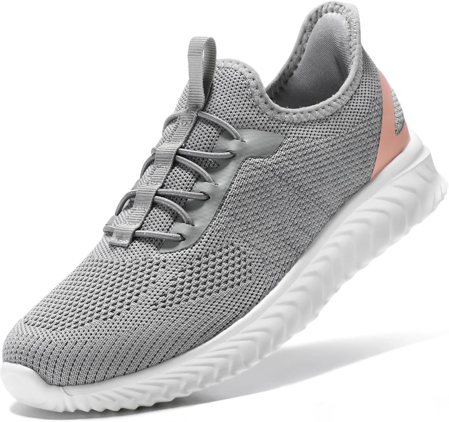 STQ Wide Toe Box Shoes Women Slip on Sneakers Arch Support Non Slip Orthopedic Pregnant Ladies Walking Shoes Light Grey Pink Size 7.5 Wide