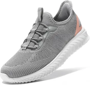 STQ Wide Toe Box Shoes Women Slip on Sneakers Arch Support Non Slip Orthopedic Pregnant Ladies Walking Shoes Light Grey Pink Size 7.5 Wide