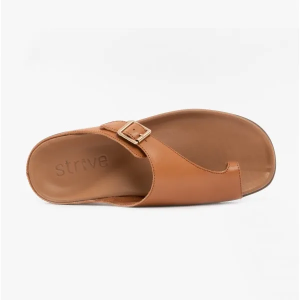 Strive JAVA Womens Leather Toe Post Sandals Tan