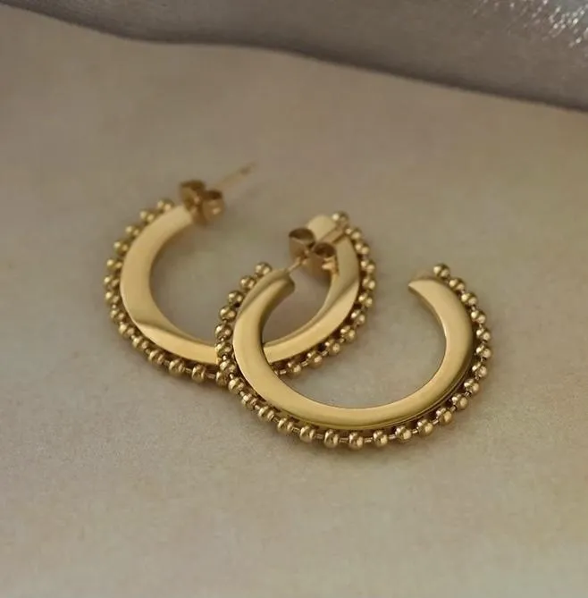 Studded Gold Hoop Earrings - Hypoallergenic, 1 Inch Diameter