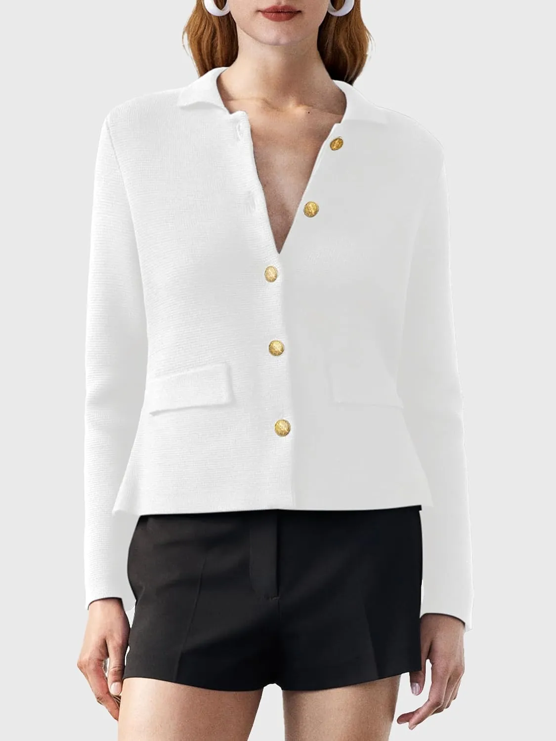 SuperPrity Cardigan Sweaters for Women Long Sleeve Lightweight Cropped Knit Blazer Button Jacket 2024 Fashion Fall Outfits