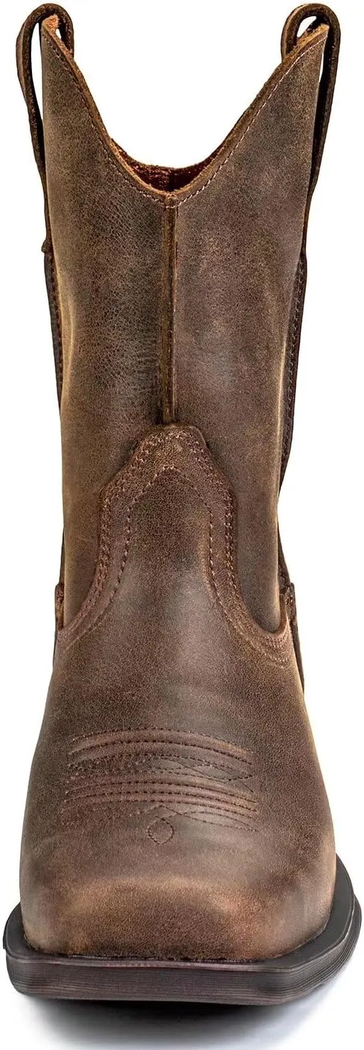 SUREWAY Cowboy Boots for Men - Square Toe Mens Western Slip on Boots, Slip Resistant Country Boots, Durable Comfortable, Old West Style Casual/Work/Dress Shoes