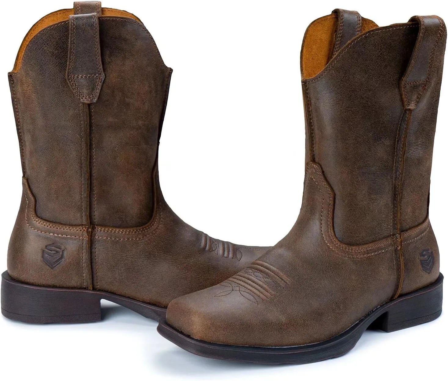 SUREWAY Cowboy Boots for Men - Square Toe Mens Western Slip on Boots, Slip Resistant Country Boots, Durable Comfortable, Old West Style Casual/Work/Dress Shoes