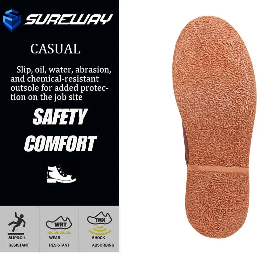 SUREWAY Men’s 6" Stylish and Comfort Leather Ankle Lace-up Boots,Men Dress Chukka Boots,6-Inch Service Boot Pro,Casual Soft toe Brown Work Boots