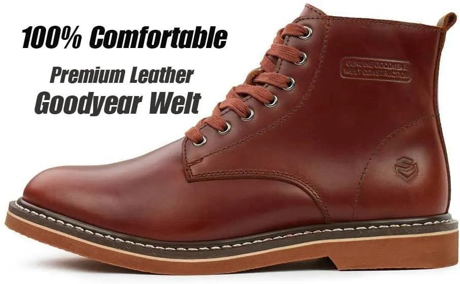 SUREWAY Men’s 6" Stylish and Comfort Leather Ankle Lace-up Boots,Men Dress Chukka Boots,6-Inch Service Boot Pro,Casual Soft toe Brown Work Boots