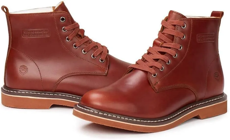 SUREWAY Men’s 6" Stylish and Comfort Leather Ankle Lace-up Boots,Men Dress Chukka Boots,6-Inch Service Boot Pro,Casual Soft toe Brown Work Boots