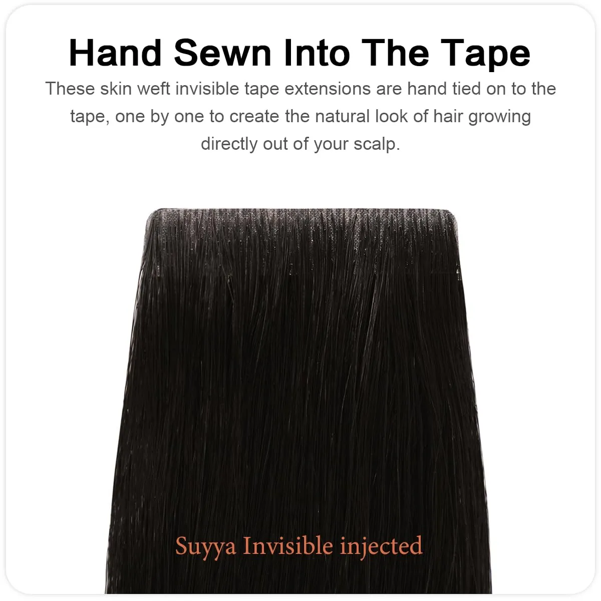 SUYYA Invisible Tape in Hair Extensions Human Hair Natural Black Seamless Injected Hand-Tied Pro Quality Virgin Human Hair 20PCS 40G/Pack Straight Tape Ins(14 inch #1B Off Black)