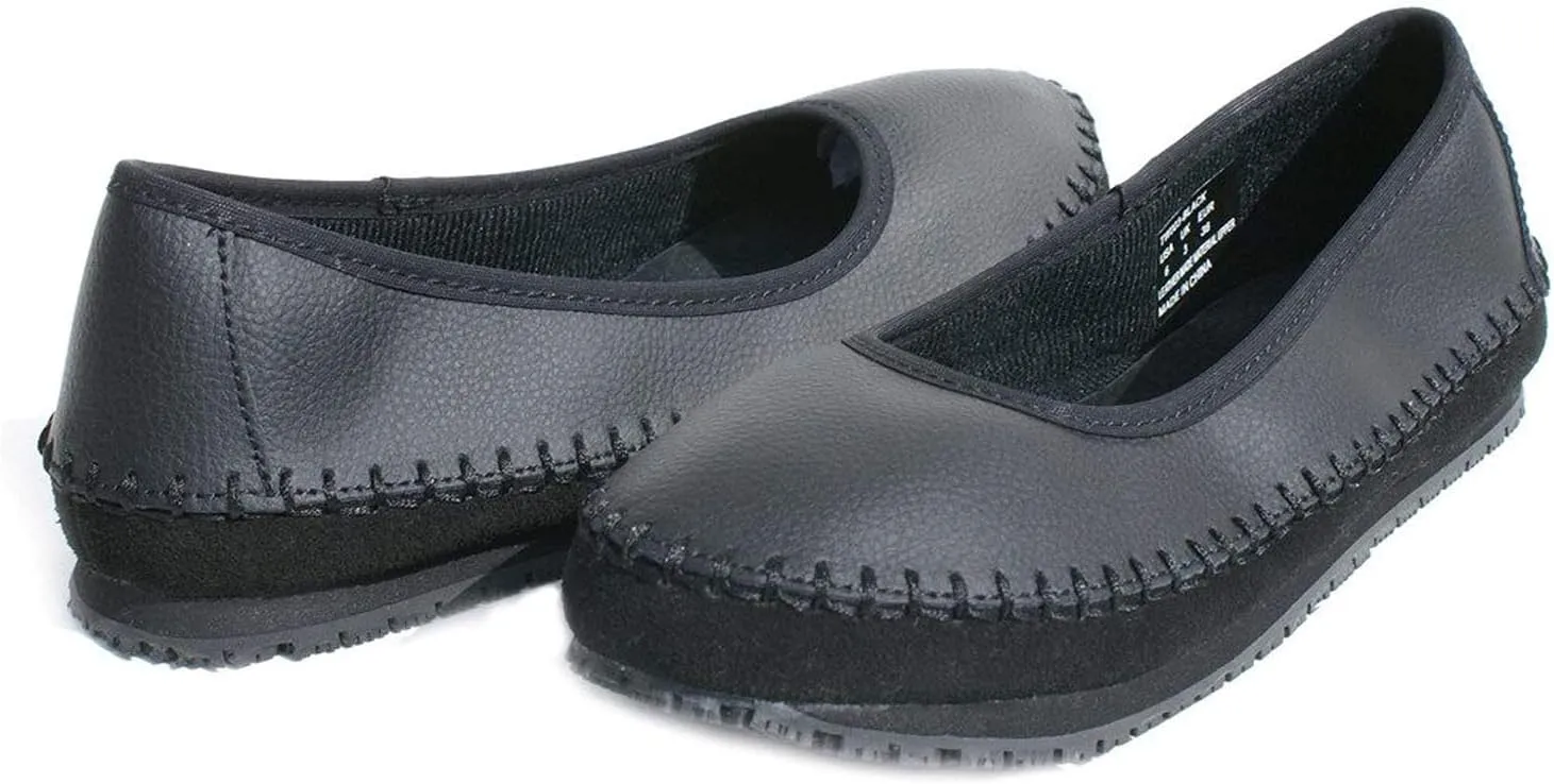 Tanleewa Slip Resistant Women Leather Shoes Waterproof Work Shoes Safety Rrain Shoes Loafer Fashion Flat Casual Shoes