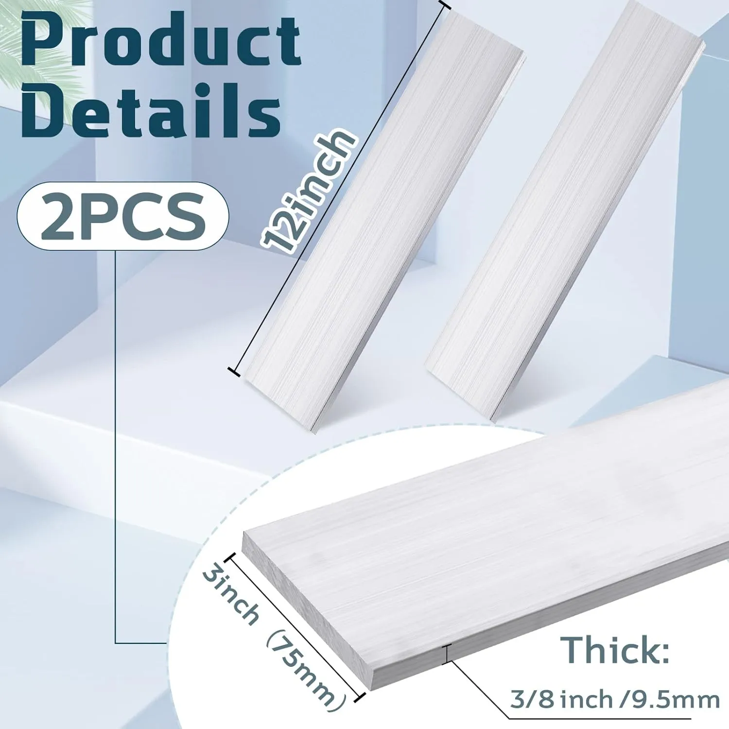 Therwen 2 Pcs 3/8"(10mm) x 3"(75mm) Aluminum Flat Bar 12" Long 6061 General Purpose Plate Extruded Aluminum Bar Solid Extruded Plate Mill Stock
