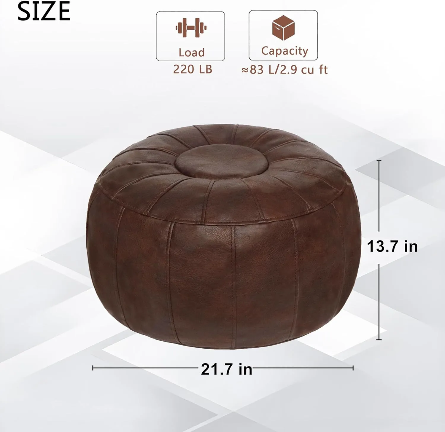 Thgonwid Unstuffed Moroccan Storage Pouf Foot Stool Ottoman Seat Handmade Faux Leather Bean Bag Floor Chair Foot Rest for Living Room, Bedroom or Balcony (Deep Coffee)