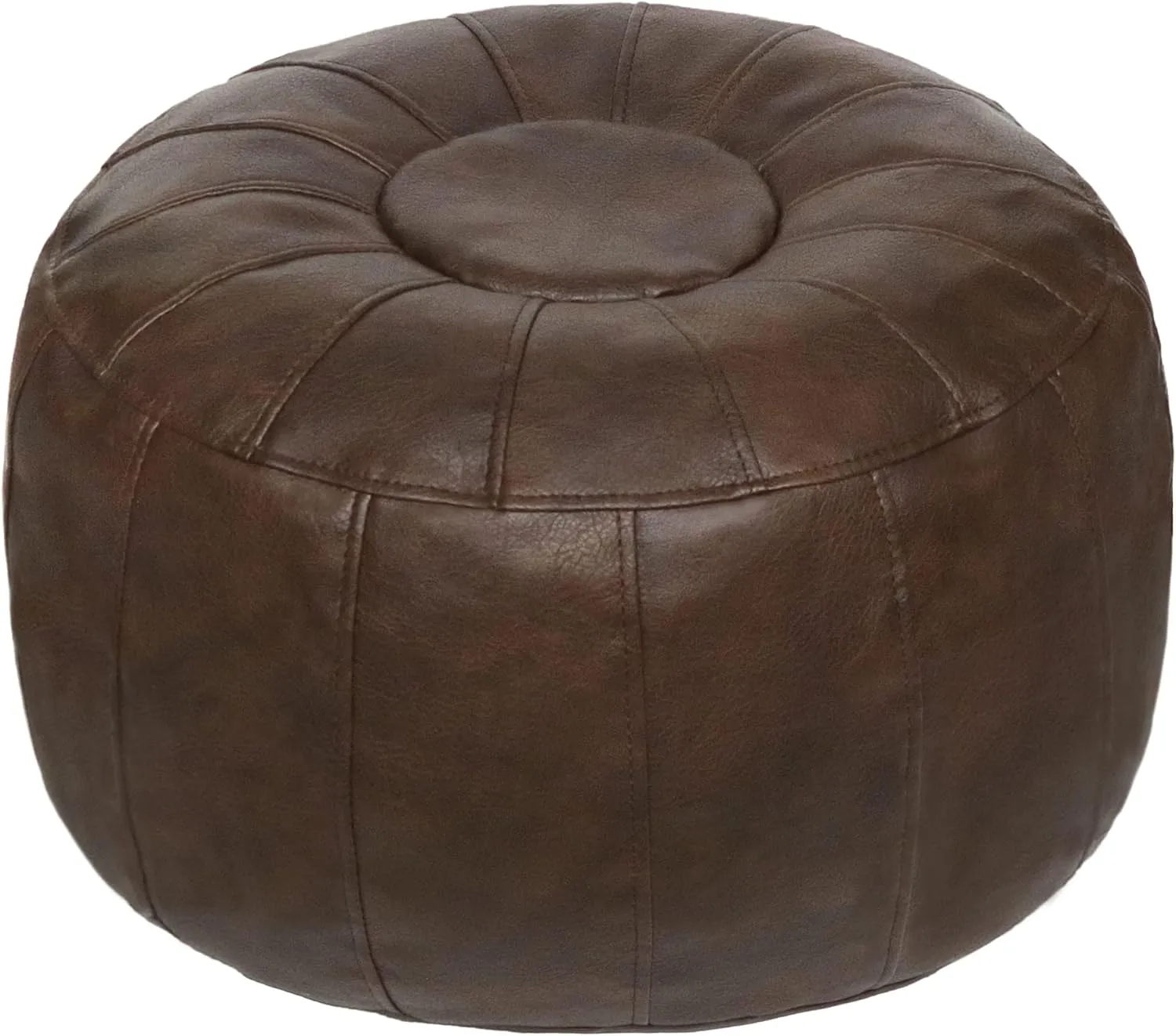 Thgonwid Unstuffed Moroccan Storage Pouf Foot Stool Ottoman Seat Handmade Faux Leather Bean Bag Floor Chair Foot Rest for Living Room, Bedroom or Balcony (Deep Coffee)