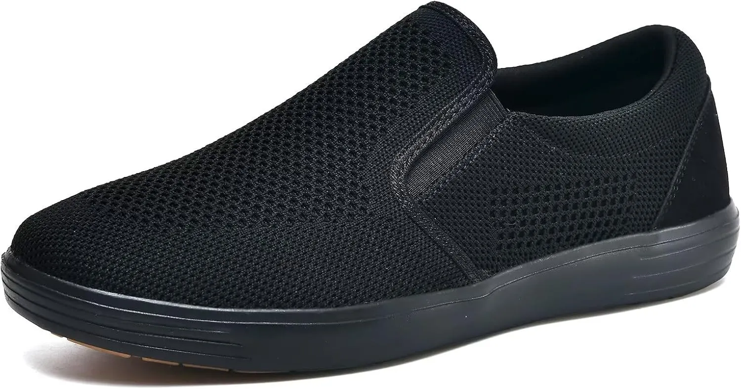 TIOSEBON Men's Mesh Slip on Walking Loafer Shoes Memory Foam Arch Support Slip Resistant Work Drving Tennis Sneaker All Black 10.5 US New