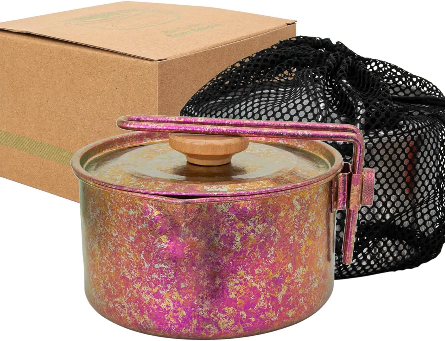 TiTo Titanium Camping Pot Lunch Box with Lid & Folding Handle Ultralight Portable Outdoor Heated Bowl for Hiking Backpacking Picnic Travel Adventure Cookware Bento Box