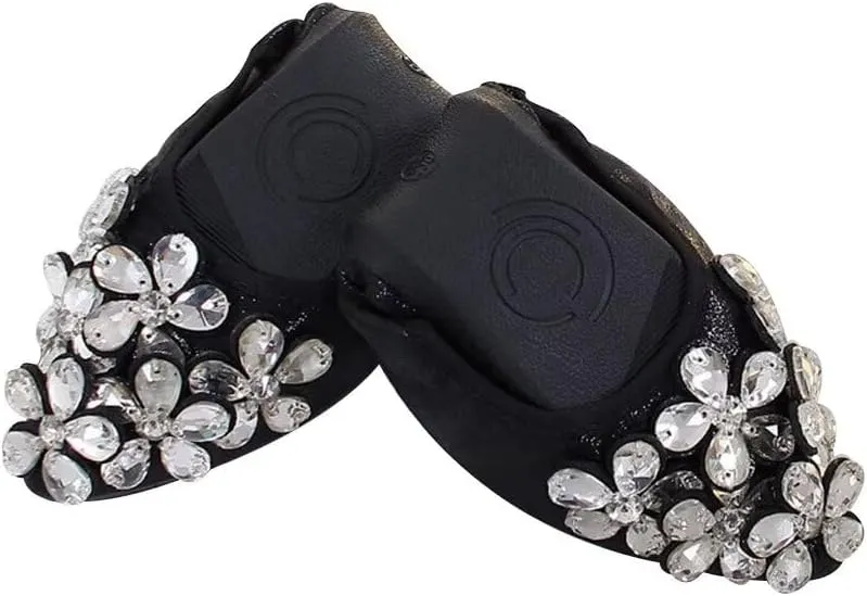 TN TANGNEST Womens Shiny Foldable Ballet Flats Wedding Rhinestone Slip On Flat Shoes