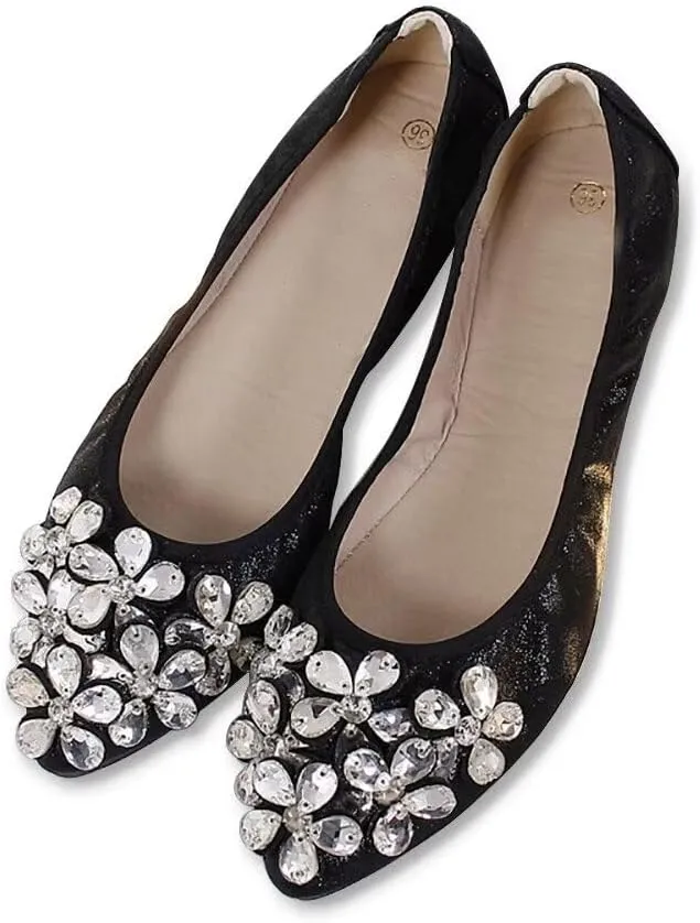 TN TANGNEST Womens Shiny Foldable Ballet Flats Wedding Rhinestone Slip On Flat Shoes
