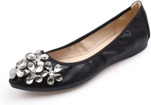 TN TANGNEST Womens Shiny Foldable Ballet Flats Wedding Rhinestone Slip On Flat Shoes